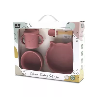 Set de hranire din silicon natural, 4 piese, 6 luni+, Pink