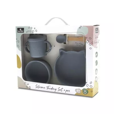 Set de hranire din silicon natural, 4 piese, 6 luni+, Grey