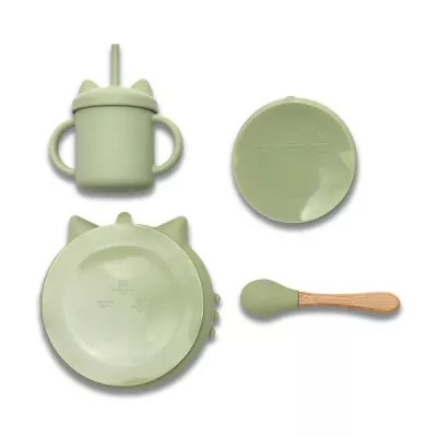 Set de hranire din silicon natural, 4 piese, 6 luni+, Fresh Green