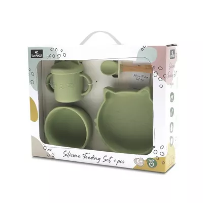 Set de hranire din silicon natural, 4 piese, 6 luni+, Fresh Green
