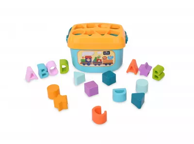 Set jucarii cuburi de construit, 16 piese, diferite forme si culori, 18 luni+, multicolor