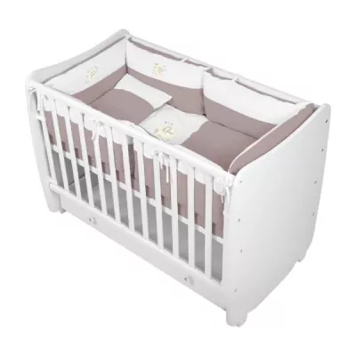 Lenjerii patuturi copii - Set lenjerie pat 15 piese, Jersey, 60x120 cm, cu broderie, Za Za Beige, bebelorelli.ro