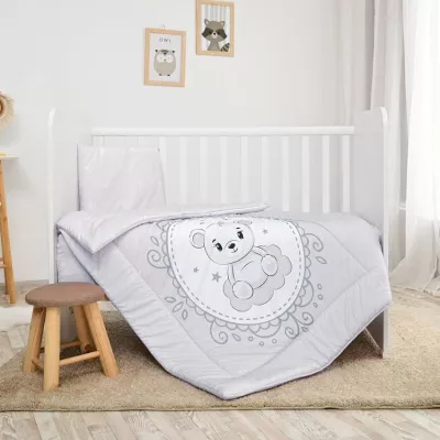 Set lenjerie pat 3 piese, bumbac ranforce, Cosy, Little Bear Grey