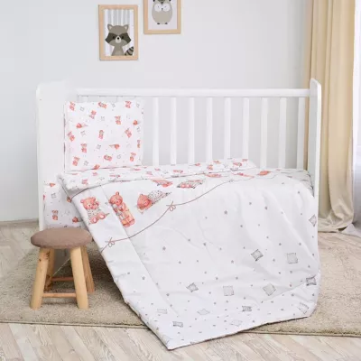 Set lenjerie pat 4 piese, bumbac ranforce, Bears & Pillows Beige