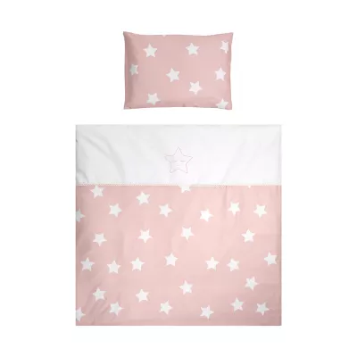 Lenjerii patuturi copii - Set lenjerie pat 7 piese, bumbac ranforce, pentru pat balansoar First Dreams, Pale Blush Stars, bebelorelli.ro