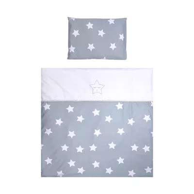 Set lenjerie pat 7 piese, bumbac ranforce, pentru pat balansoar First Dreams, Blue Grey Mist Stars