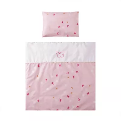 Set lenjerie pat 7 piese, bumbac ranforce, pentru pat balansoar First Dreams, Butterflies Pink