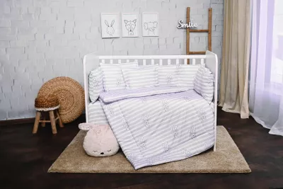 Lenjerii patuturi copii - Set lenjerie pat 8 piese, 70x140 cm, bumbac ranforce, Grey Striped, bebelorelli.ro