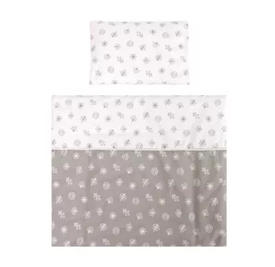 Lenjerii patuturi copii - Set lenjerie pat balansoar First Dreams, 7 piese, bumbac ranforce, Abstract Leaves Grey Beige, bebelorelli.ro