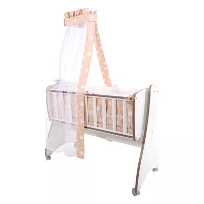 Set lenjerie pat balansoar First Dreams, 7 piese, bumbac ranforce, Beige Stars