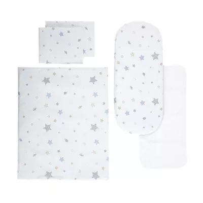 Accesorii carucioare - Set lenjerie pentru carucior, cu protectie impermeabila, 6 piese, Bear With Swing Blue, bebelorelli.ro
