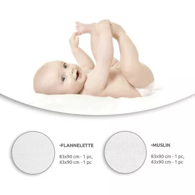 Set scutece 4 piese, flanel si muselina, White