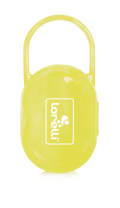 Accesorii igiena - Suport transparent cu maner pentru 2 suzete sau tetine, Yellow, bebelorelli.ro