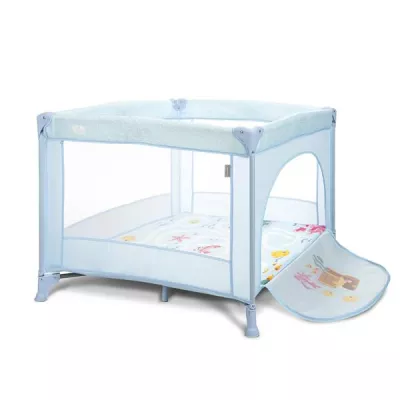Tarc de joaca Play N Relax, 100x100x75 cm, deschidere laterala cu fermoar, geanta de transport, Airy Blue Sea