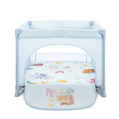 Tarc de joaca Play N Relax, 100x100x75 cm, deschidere laterala cu fermoar, geanta de transport, Airy Blue Sea