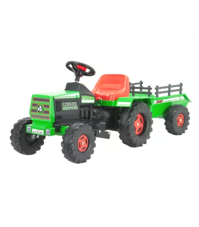 Tractor electric cu remorca Injusa, 6V, cu sunete si lumini, baterie si incarcator incluse, 1 an+, Verde