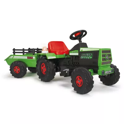 Tractor electric cu remorca Injusa, 6V, cu sunete si lumini, baterie si incarcator incluse, 1 an+, Verde