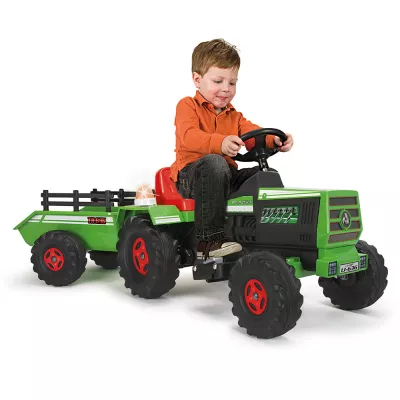 Tractor electric cu remorca Injusa, 6V, cu sunete si lumini, baterie si incarcator incluse, 1 an+, Verde