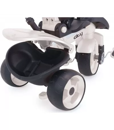Triciclete - Tricicleta cu pozitie de somn pentru copii, Injusa, City Max, maner parental, cadru din aluminiu, 8 luni+, Alb cu Negru, bebelorelli.ro
