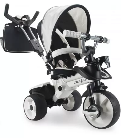Tricicleta cu pozitie de somn pentru copii, Injusa, City Max, maner parental, cadru din aluminiu, 8 luni+, Alb cu Negru