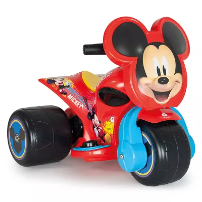 Tricicleta electrica pentru copii, Injusa, licenta Disney, Mickey Mouse, 6V, cu pedala de acceleratie, 1-3 ani, Rosu cu Albastru