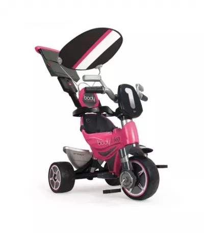 Tricicleta evolutiva pentru copii, Injusa, Body Pink, cu maner parental, include rucsac, 10 luni+