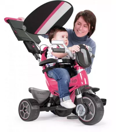 Tricicleta evolutiva pentru copii, Injusa, Body Pink, cu maner parental, include rucsac, 10 luni+