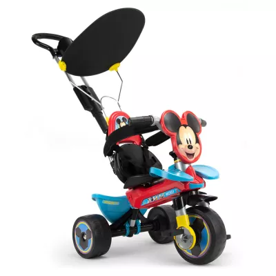 Tricicleta evolutiva pentru copii Injusa, licenta Disney, Mickey Mouse, cu maner parental, anvelope EVA, 10 luni-3 ani, Multicolor