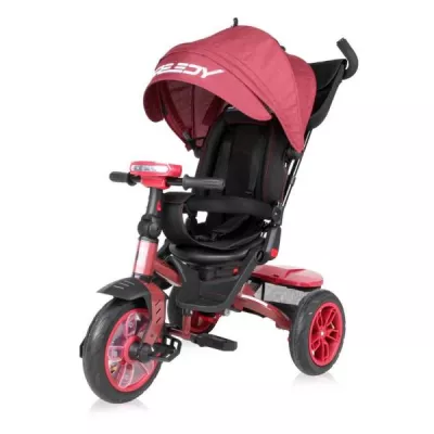 Tricicleta multifunctionala 4in1, Speedy Air, roti cu camera, scaun rotativ, Red & Black
