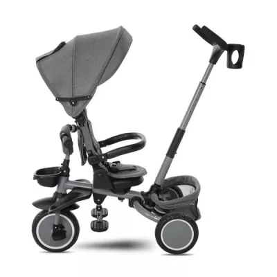 Tricicleta pentru copii, Freccia, multifunctionala, pliabila, sezut rotativ 360 grade, Grey & Black