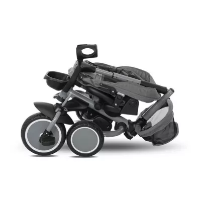 Tricicleta pentru copii, Freccia, multifunctionala, pliabila, sezut rotativ 360 grade, Grey & Black