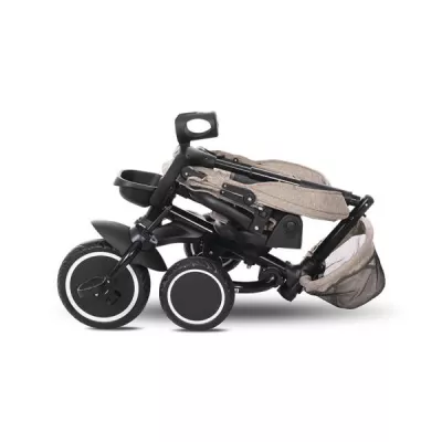 Tricicleta pentru copii, Freccia, multifunctionala, pliabila, sezut rotativ 360 grade, Beige & Black