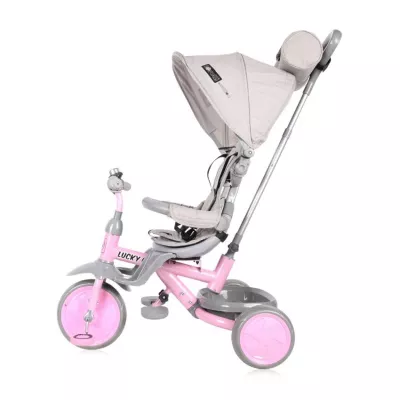 Tricicleta pentru copii, Lucky Crew, multifunctionala, Grey & Pink