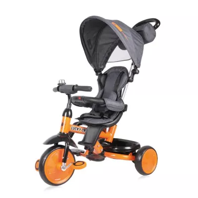 Tricicleta pentru copii, Lucky Crew, multifunctionala, Black & Orange