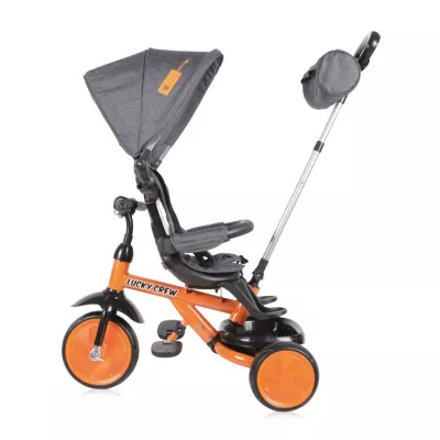 Tricicleta pentru copii, Lucky Crew, multifunctionala, Black & Orange