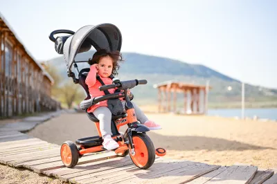 Tricicleta pentru copii, Lucky Crew, multifunctionala, Black & Orange