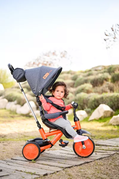 Tricicleta pentru copii, Lucky Crew, multifunctionala, Black & Orange