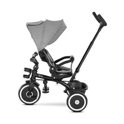 Tricicleta pentru copii, Tino, sezut rotativ 360 grade, scaun rabatabil, control parental, Grey