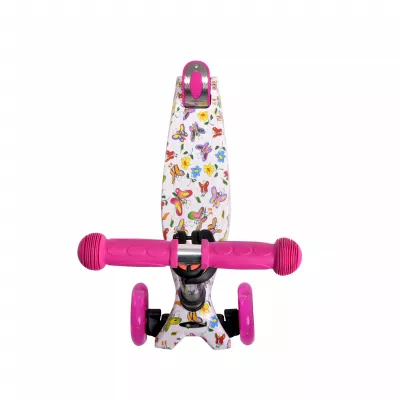 Trotineta pentru copii, 5 Ani+, 4 roti cu leduri, Rapid, Pink Butterfly