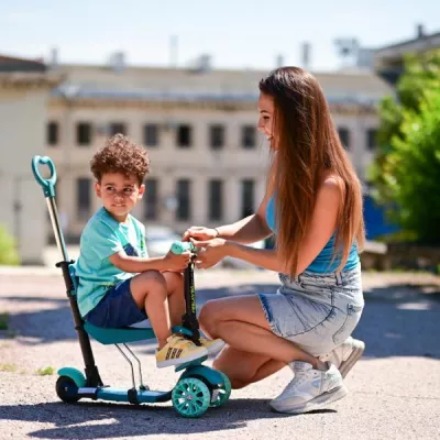 Trotineta reglabila pentru coopii, Draxter, sezut cu spatar, maner parental, 3 ani+, Mint Green