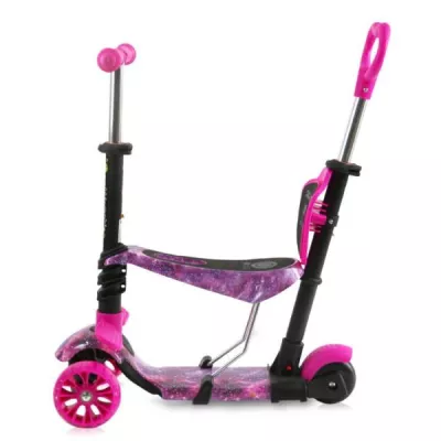 Trotineta reglabila pentru copii, Draxter, sezut cu spatar, maner parental, 3 ani+, Pink Galaxy
