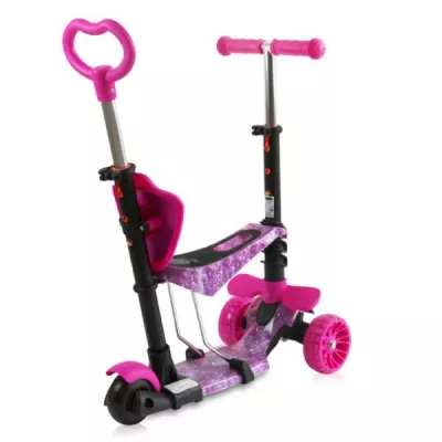Trotineta reglabila pentru copii, Draxter, sezut cu spatar, maner parental, 3 ani+, Pink Galaxy