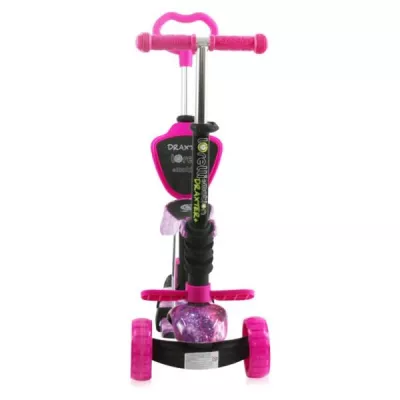 Trotineta reglabila pentru copii, Draxter, sezut cu spatar, maner parental, 3 ani+, Pink Galaxy
