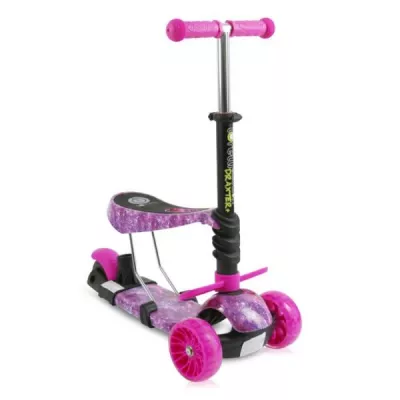 Trotineta reglabila pentru copii, Draxter, sezut cu spatar, maner parental, 3 ani+, Pink Galaxy