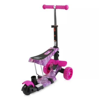Trotineta reglabila pentru copii, Draxter, sezut cu spatar, maner parental, 3 ani+, Pink Galaxy