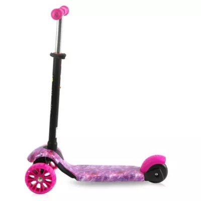 Trotineta reglabila pentru copii, Draxter, sezut cu spatar, maner parental, 3 ani+, Pink Galaxy