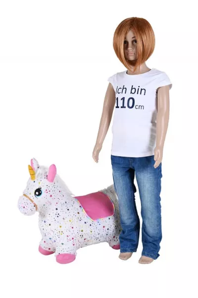Unicorn gonflabil din plus pentru sarit, Knorr Toys, include pompa de aer, husa moale detasabila din material textil, 63x26x52 cm, pana la 50 kg, 12 Luni+, Pink
