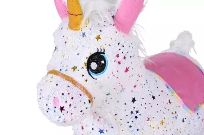 Unicorn gonflabil din plus pentru sarit, Knorr Toys, include pompa de aer, husa moale detasabila din material textil, 63x26x52 cm, pana la 50 kg, 12 Luni+, Pink