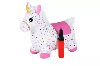 Unicorn gonflabil din plus pentru sarit, Knorr Toys, include pompa de aer, husa moale detasabila din material textil, 63x26x52 cm, pana la 50 kg, 12 Luni+, Pink
