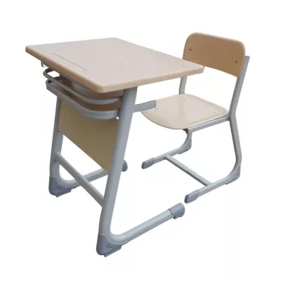 Banci, scaune, mese - Set banca scolara individuala fixa werzalit bej si schelet gri 650x450xh750 mm si scaun B4U, depozituldns.ro